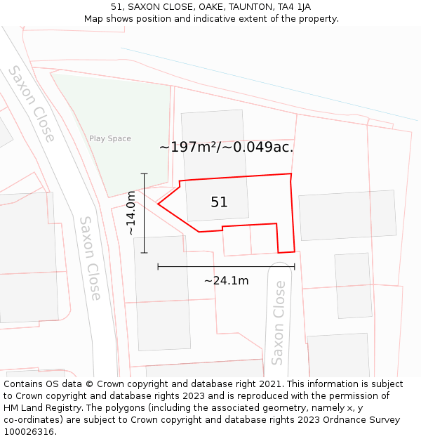 51, SAXON CLOSE, OAKE, TAUNTON, TA4 1JA: Plot and title map