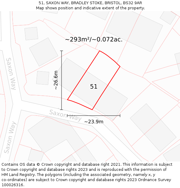 51, SAXON WAY, BRADLEY STOKE, BRISTOL, BS32 9AR: Plot and title map