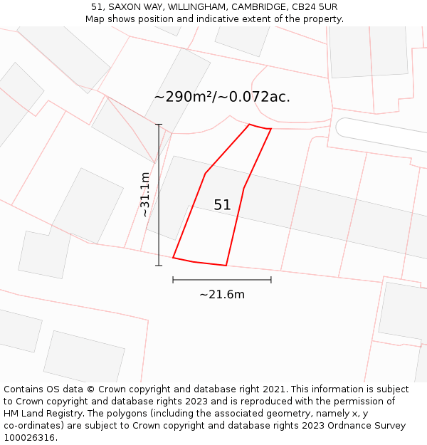 51, SAXON WAY, WILLINGHAM, CAMBRIDGE, CB24 5UR: Plot and title map