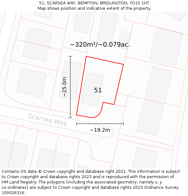 51, SCARSEA WAY, BEMPTON, BRIDLINGTON, YO15 1HT: Plot and title map