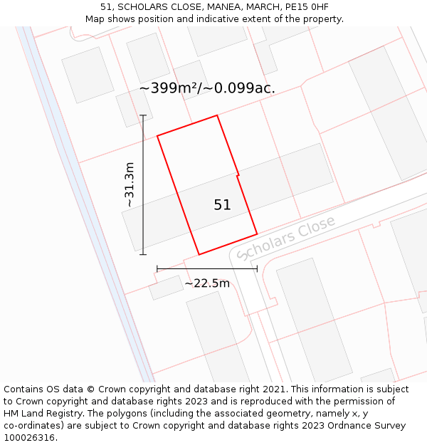 51, SCHOLARS CLOSE, MANEA, MARCH, PE15 0HF: Plot and title map