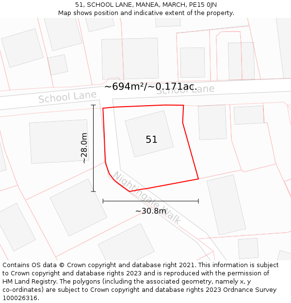 51, SCHOOL LANE, MANEA, MARCH, PE15 0JN: Plot and title map