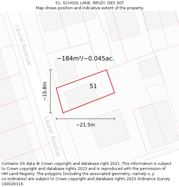 51, SCHOOL LANE, RIPLEY, DE5 3GT: Plot and title map
