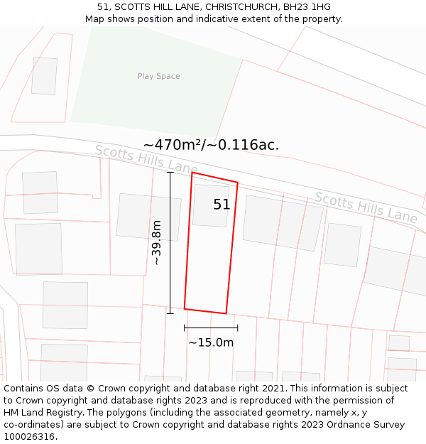 51, SCOTTS HILL LANE, CHRISTCHURCH, BH23 1HG: Plot and title map