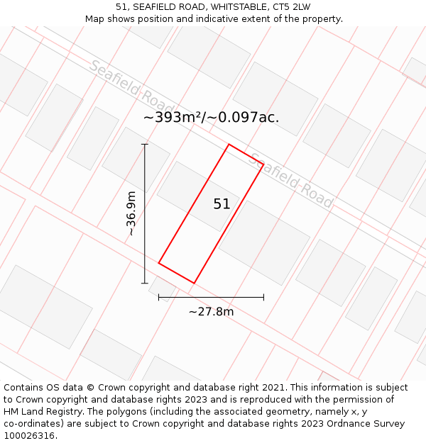 51, SEAFIELD ROAD, WHITSTABLE, CT5 2LW: Plot and title map