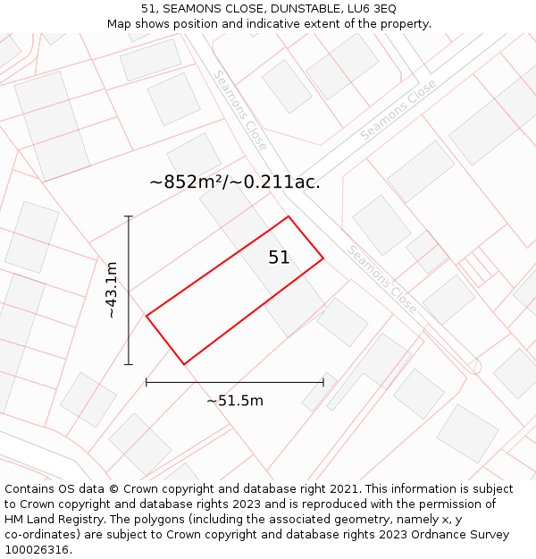 51, SEAMONS CLOSE, DUNSTABLE, LU6 3EQ: Plot and title map