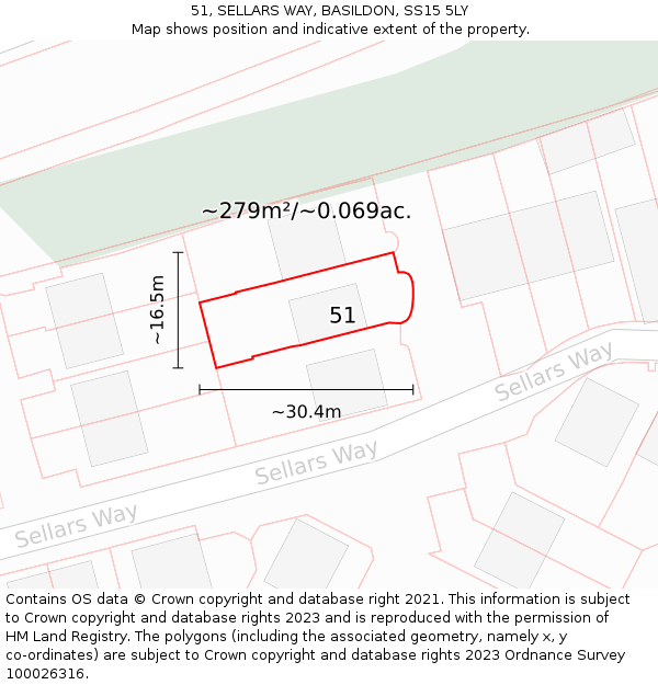 51, SELLARS WAY, BASILDON, SS15 5LY: Plot and title map
