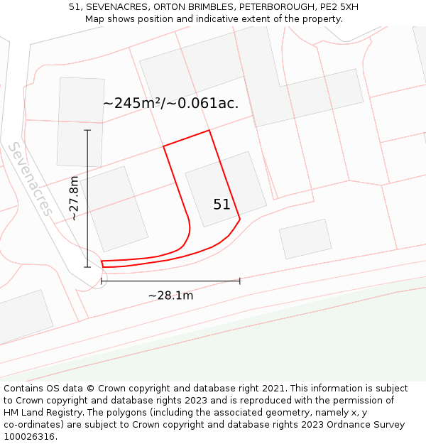 51, SEVENACRES, ORTON BRIMBLES, PETERBOROUGH, PE2 5XH: Plot and title map