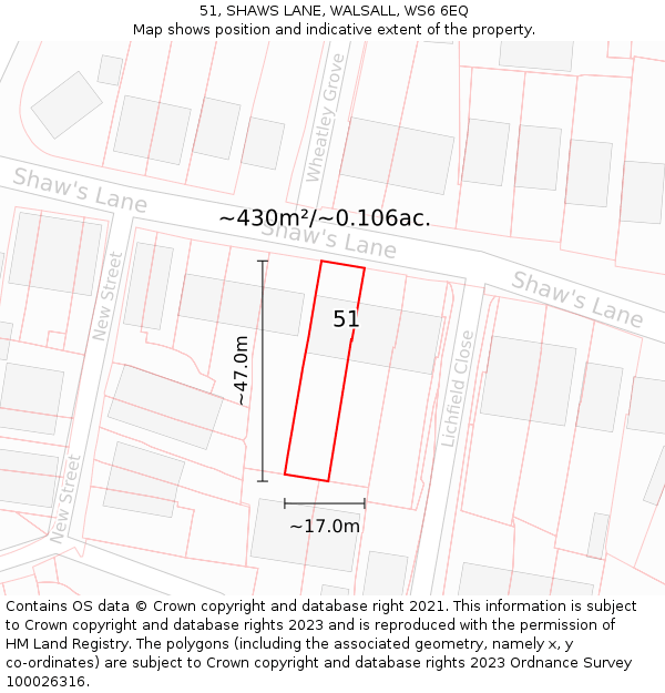 51, SHAWS LANE, WALSALL, WS6 6EQ: Plot and title map
