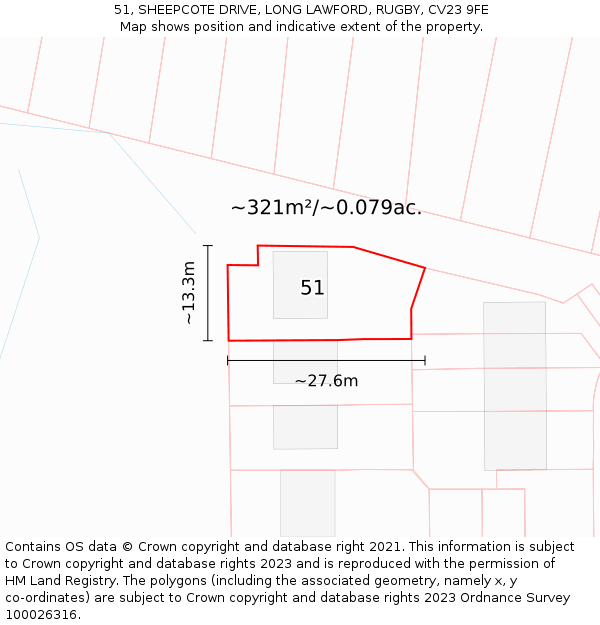 51, SHEEPCOTE DRIVE, LONG LAWFORD, RUGBY, CV23 9FE: Plot and title map