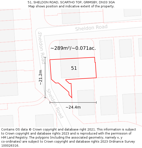 51, SHELDON ROAD, SCARTHO TOP, GRIMSBY, DN33 3GA: Plot and title map