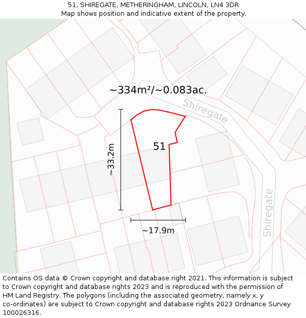 51, SHIREGATE, METHERINGHAM, LINCOLN, LN4 3DR: Plot and title map