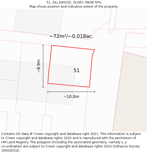 51, SILLSWOOD, OLNEY, MK46 5PN: Plot and title map