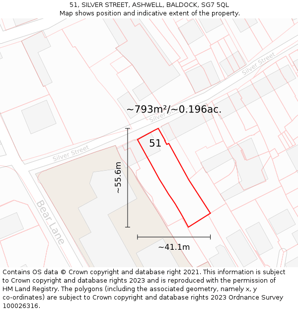 51, SILVER STREET, ASHWELL, BALDOCK, SG7 5QL: Plot and title map