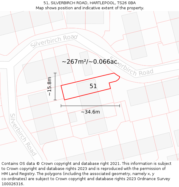 51, SILVERBIRCH ROAD, HARTLEPOOL, TS26 0BA: Plot and title map