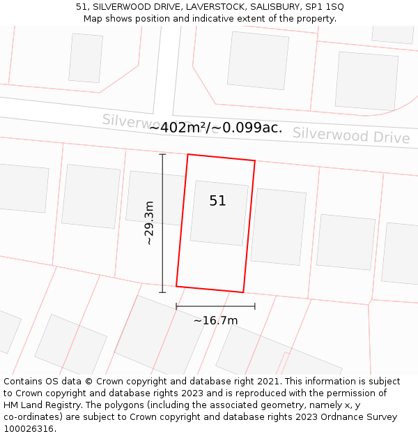 51, SILVERWOOD DRIVE, LAVERSTOCK, SALISBURY, SP1 1SQ: Plot and title map