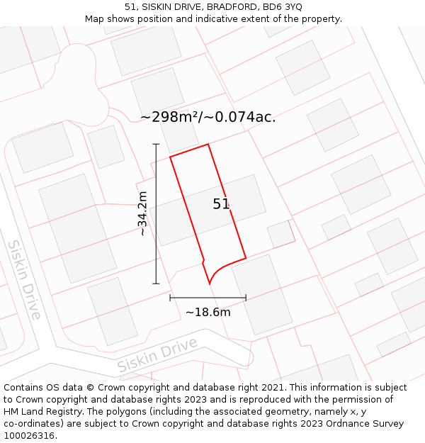 51, SISKIN DRIVE, BRADFORD, BD6 3YQ: Plot and title map