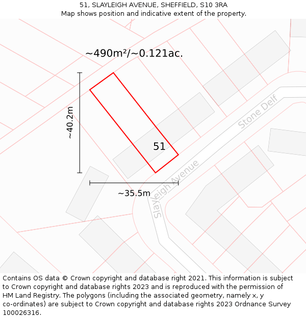 51, SLAYLEIGH AVENUE, SHEFFIELD, S10 3RA: Plot and title map