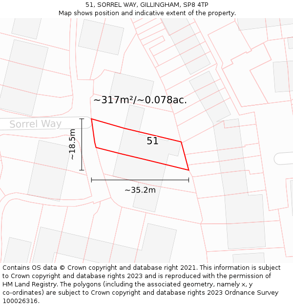 51, SORREL WAY, GILLINGHAM, SP8 4TP: Plot and title map