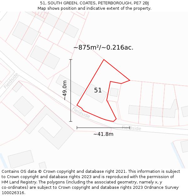 51, SOUTH GREEN, COATES, PETERBOROUGH, PE7 2BJ: Plot and title map