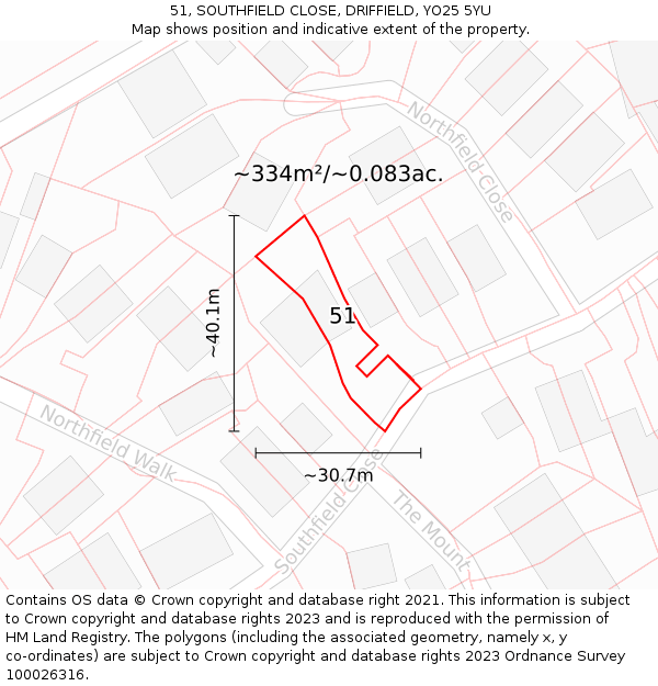 51, SOUTHFIELD CLOSE, DRIFFIELD, YO25 5YU: Plot and title map