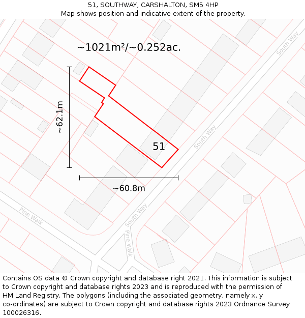 51, SOUTHWAY, CARSHALTON, SM5 4HP: Plot and title map