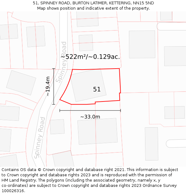 51, SPINNEY ROAD, BURTON LATIMER, KETTERING, NN15 5ND: Plot and title map