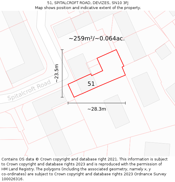51, SPITALCROFT ROAD, DEVIZES, SN10 3FJ: Plot and title map