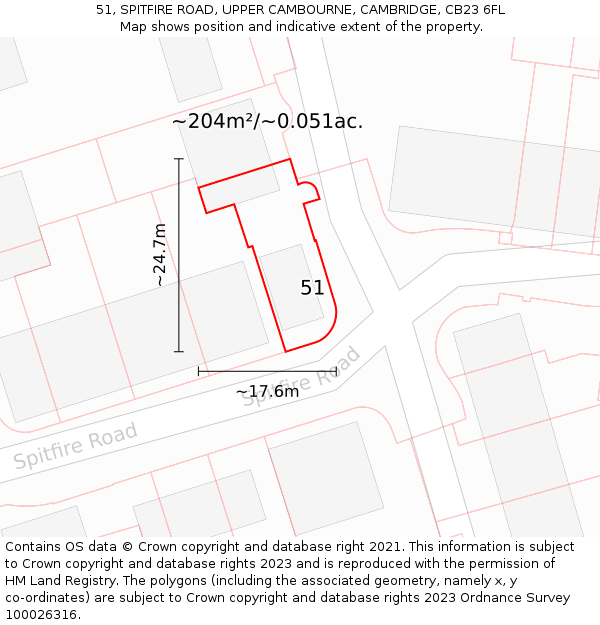 51, SPITFIRE ROAD, UPPER CAMBOURNE, CAMBRIDGE, CB23 6FL: Plot and title map