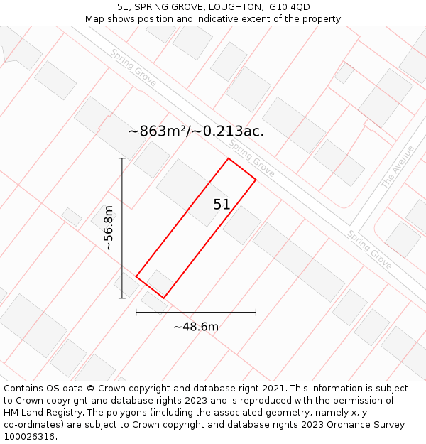 51, SPRING GROVE, LOUGHTON, IG10 4QD: Plot and title map