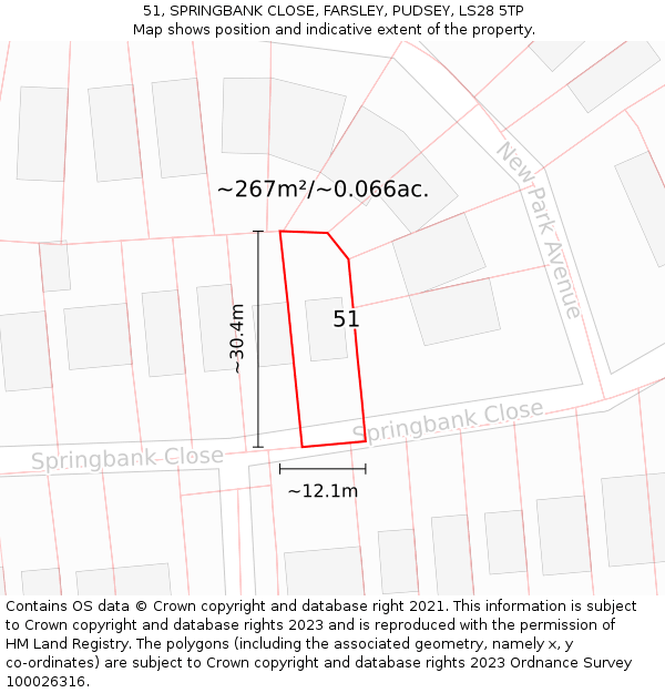 51, SPRINGBANK CLOSE, FARSLEY, PUDSEY, LS28 5TP: Plot and title map