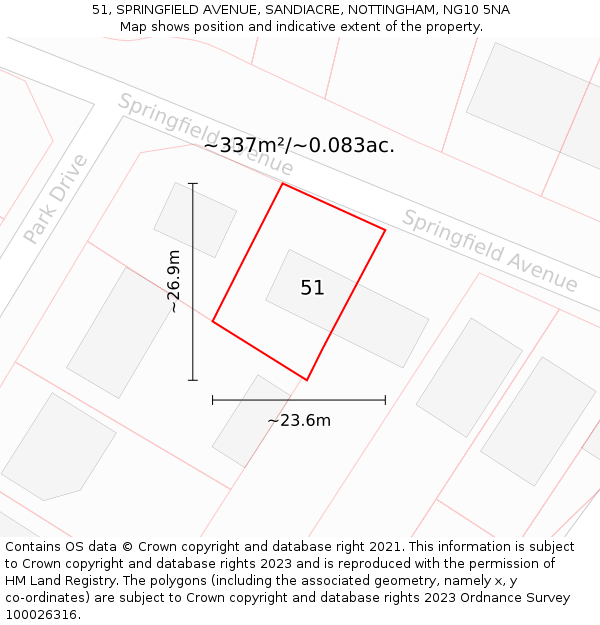 51, SPRINGFIELD AVENUE, SANDIACRE, NOTTINGHAM, NG10 5NA: Plot and title map