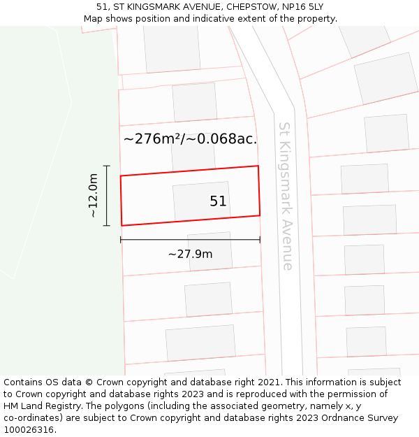 51, ST KINGSMARK AVENUE, CHEPSTOW, NP16 5LY: Plot and title map