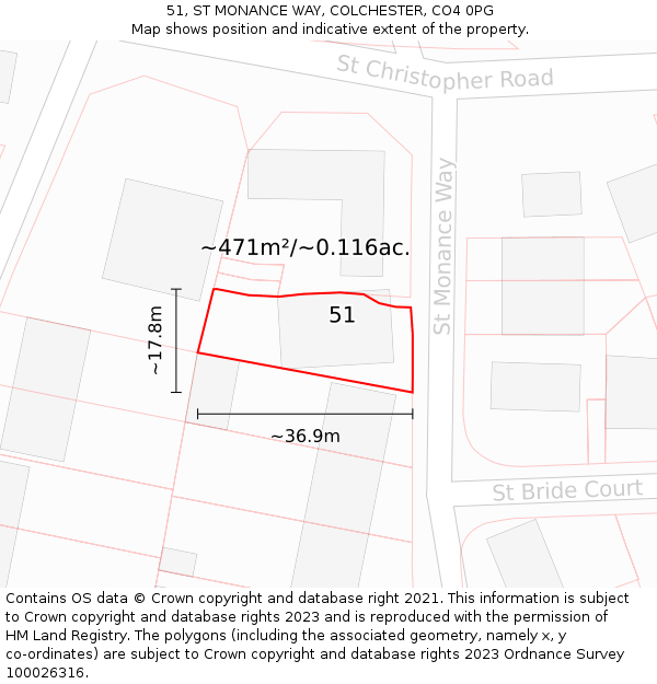 51, ST MONANCE WAY, COLCHESTER, CO4 0PG: Plot and title map