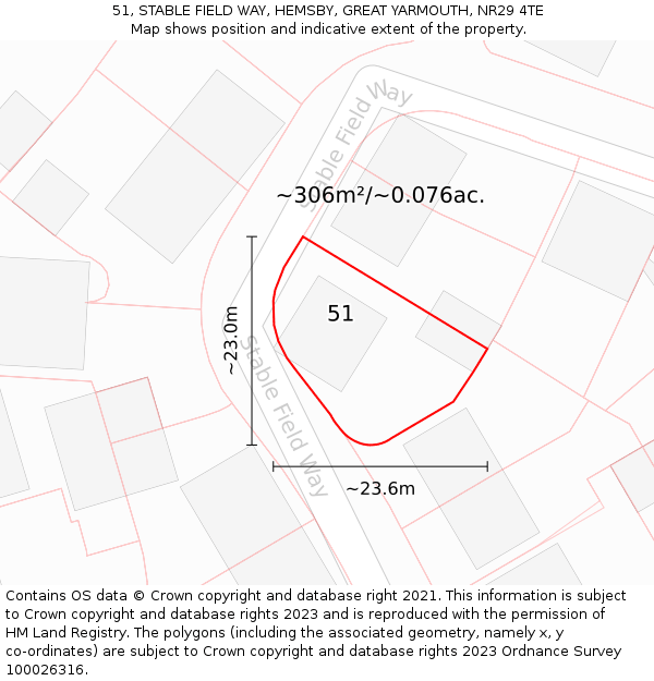 51, STABLE FIELD WAY, HEMSBY, GREAT YARMOUTH, NR29 4TE: Plot and title map