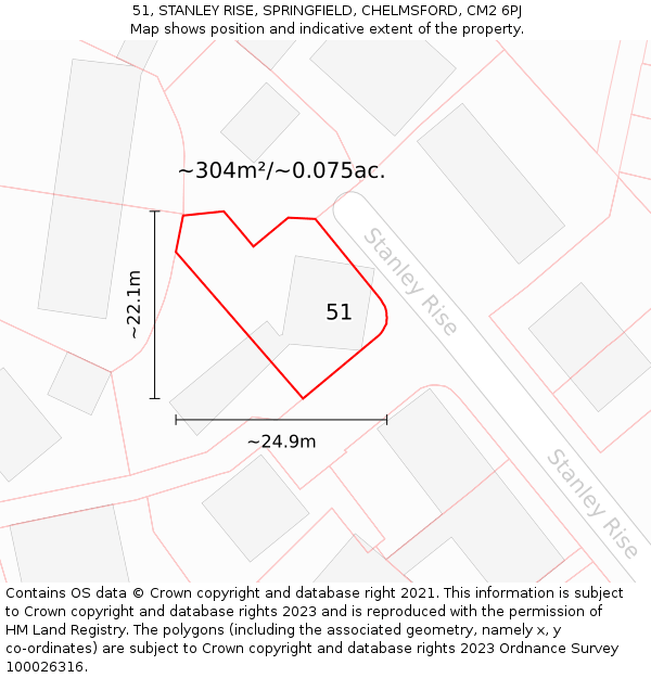 51, STANLEY RISE, SPRINGFIELD, CHELMSFORD, CM2 6PJ: Plot and title map
