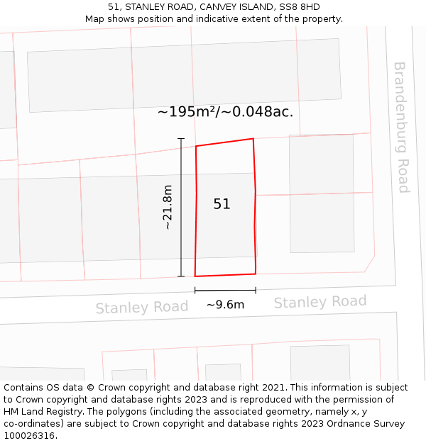51, STANLEY ROAD, CANVEY ISLAND, SS8 8HD: Plot and title map