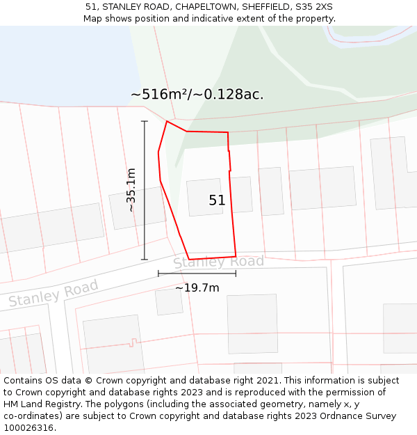 51, STANLEY ROAD, CHAPELTOWN, SHEFFIELD, S35 2XS: Plot and title map