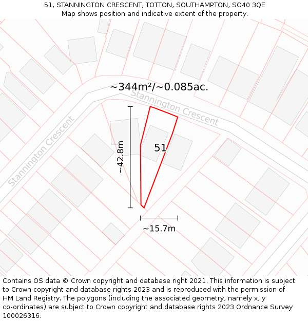 51, STANNINGTON CRESCENT, TOTTON, SOUTHAMPTON, SO40 3QE: Plot and title map