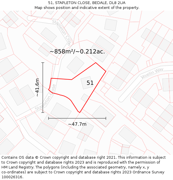 51, STAPLETON CLOSE, BEDALE, DL8 2UA: Plot and title map