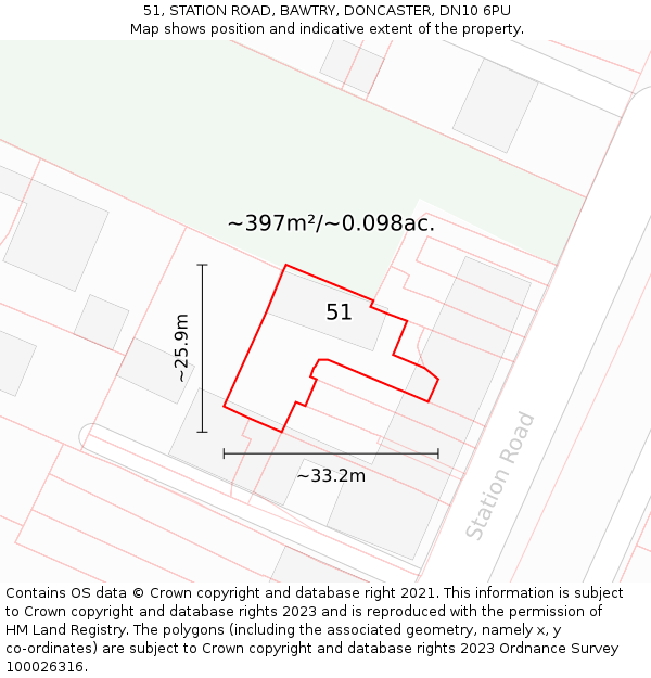 51, STATION ROAD, BAWTRY, DONCASTER, DN10 6PU: Plot and title map