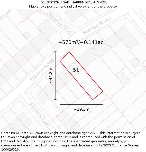 51, STATION ROAD, HARPENDEN, AL5 4XE: Plot and title map