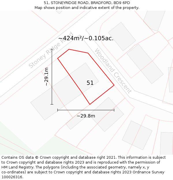 51, STONEYRIDGE ROAD, BRADFORD, BD9 6PD: Plot and title map