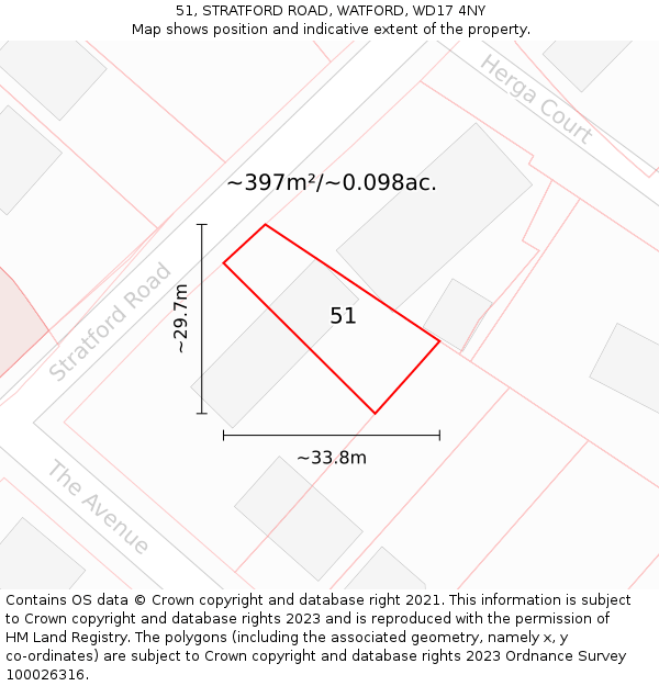 51, STRATFORD ROAD, WATFORD, WD17 4NY: Plot and title map