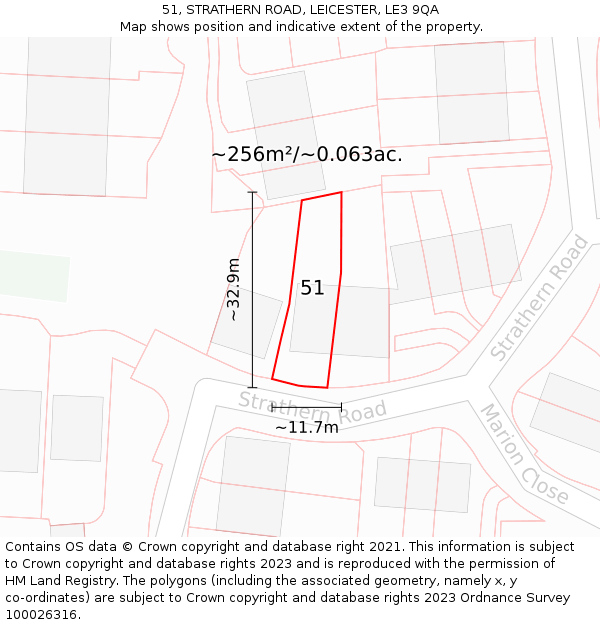 51, STRATHERN ROAD, LEICESTER, LE3 9QA: Plot and title map