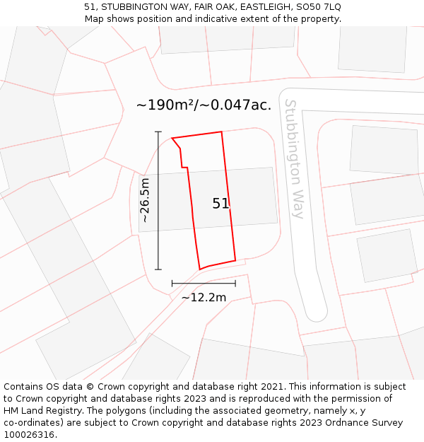 51, STUBBINGTON WAY, FAIR OAK, EASTLEIGH, SO50 7LQ: Plot and title map