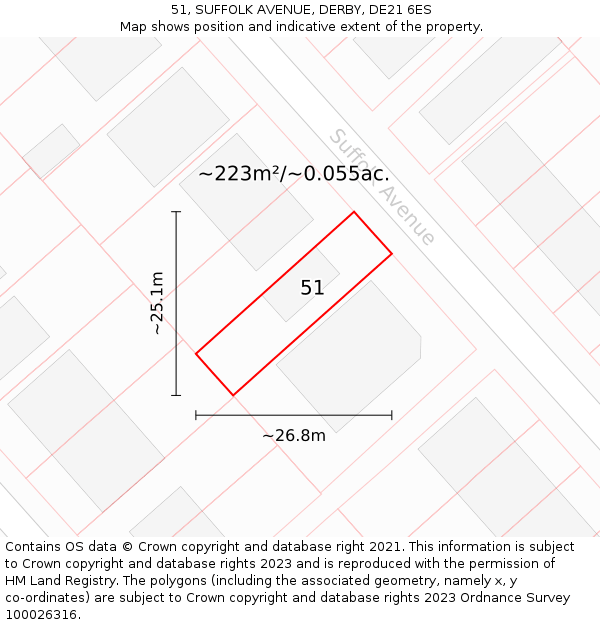 51, SUFFOLK AVENUE, DERBY, DE21 6ES: Plot and title map