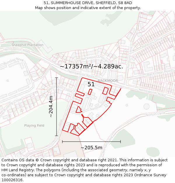 51, SUMMERHOUSE DRIVE, SHEFFIELD, S8 8AD: Plot and title map