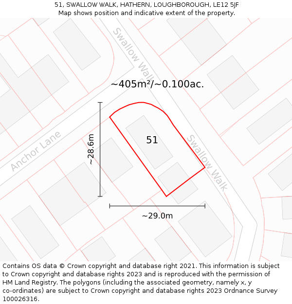51, SWALLOW WALK, HATHERN, LOUGHBOROUGH, LE12 5JF: Plot and title map