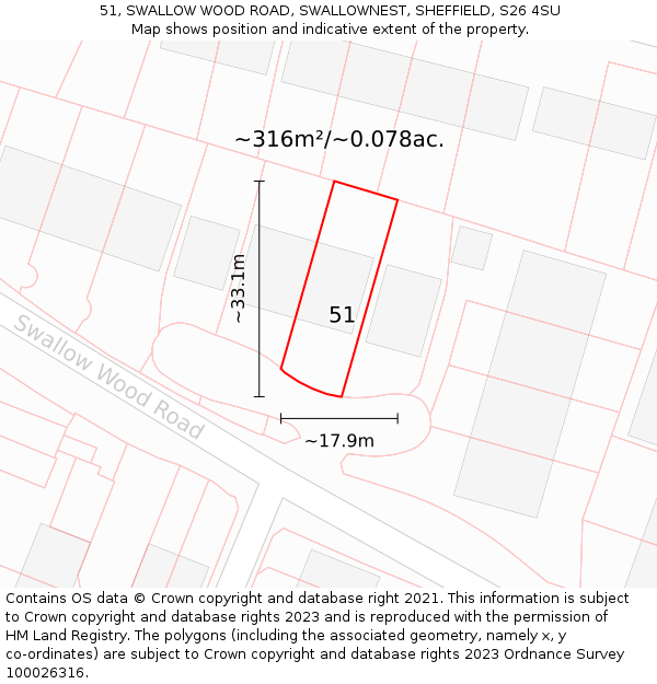 51, SWALLOW WOOD ROAD, SWALLOWNEST, SHEFFIELD, S26 4SU: Plot and title map